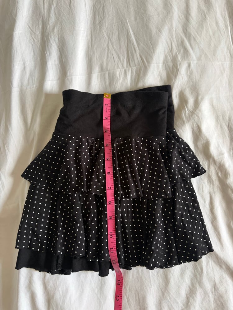 Vintage Y2K black polka dot mini ruffle rara skirt