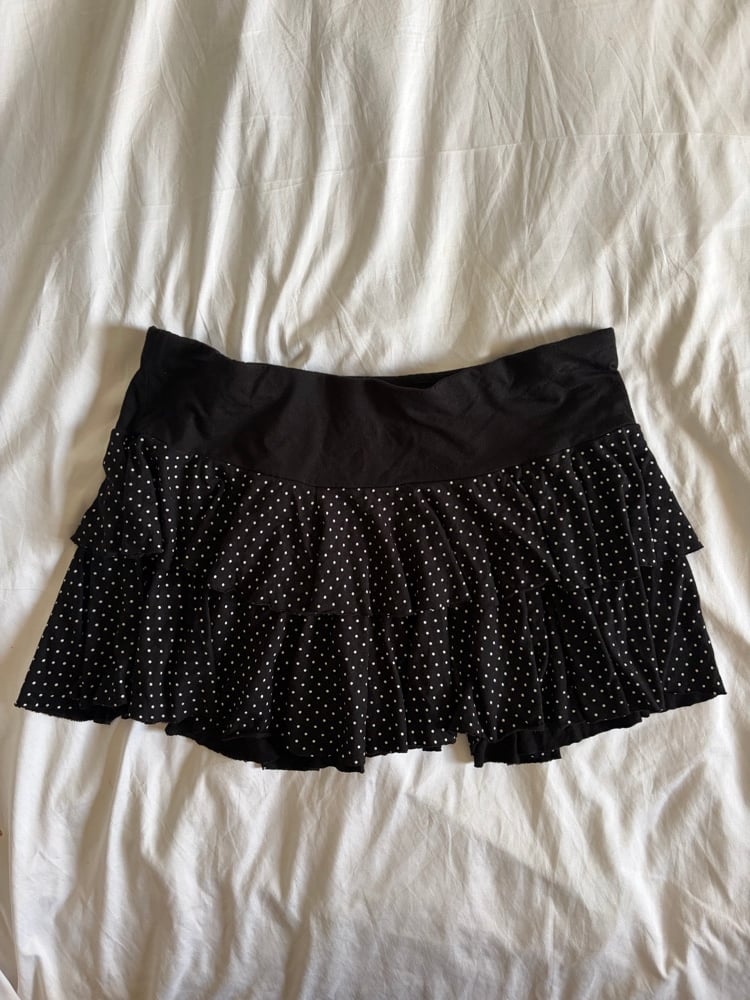 Vintage Y2K black polka dot mini ruffle rara skirt