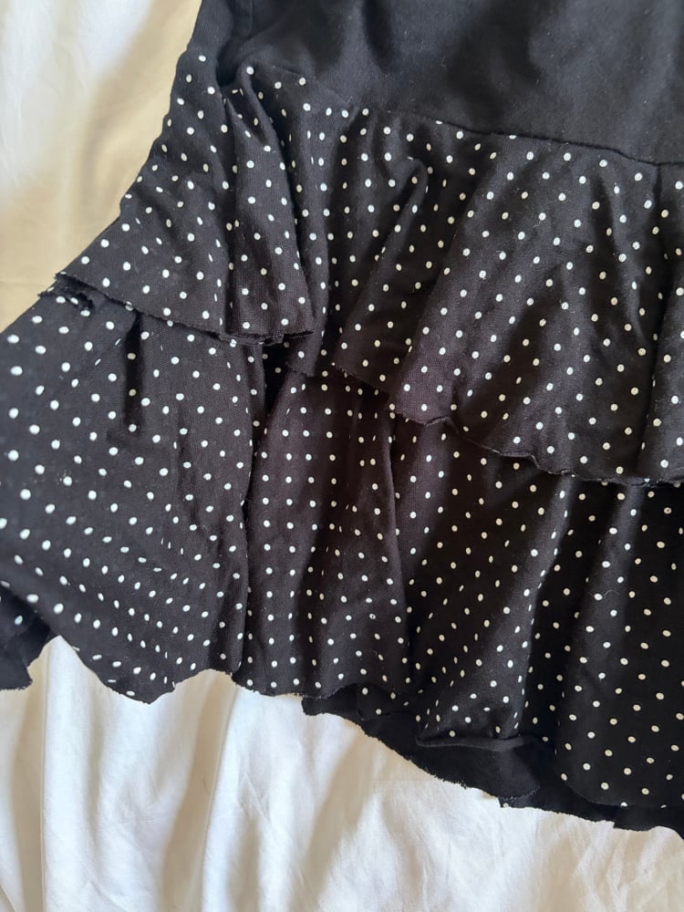 Vintage Y2K black polka dot mini ruffle rara skirt
