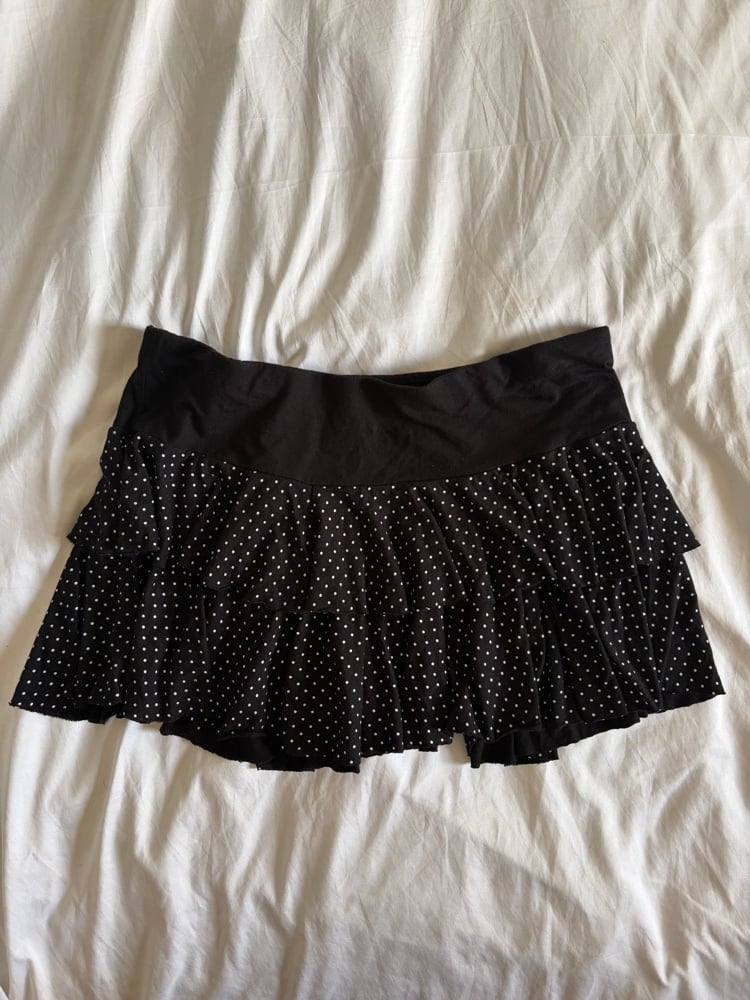 Vintage Y2K black polka dot mini ruffle rara skirt