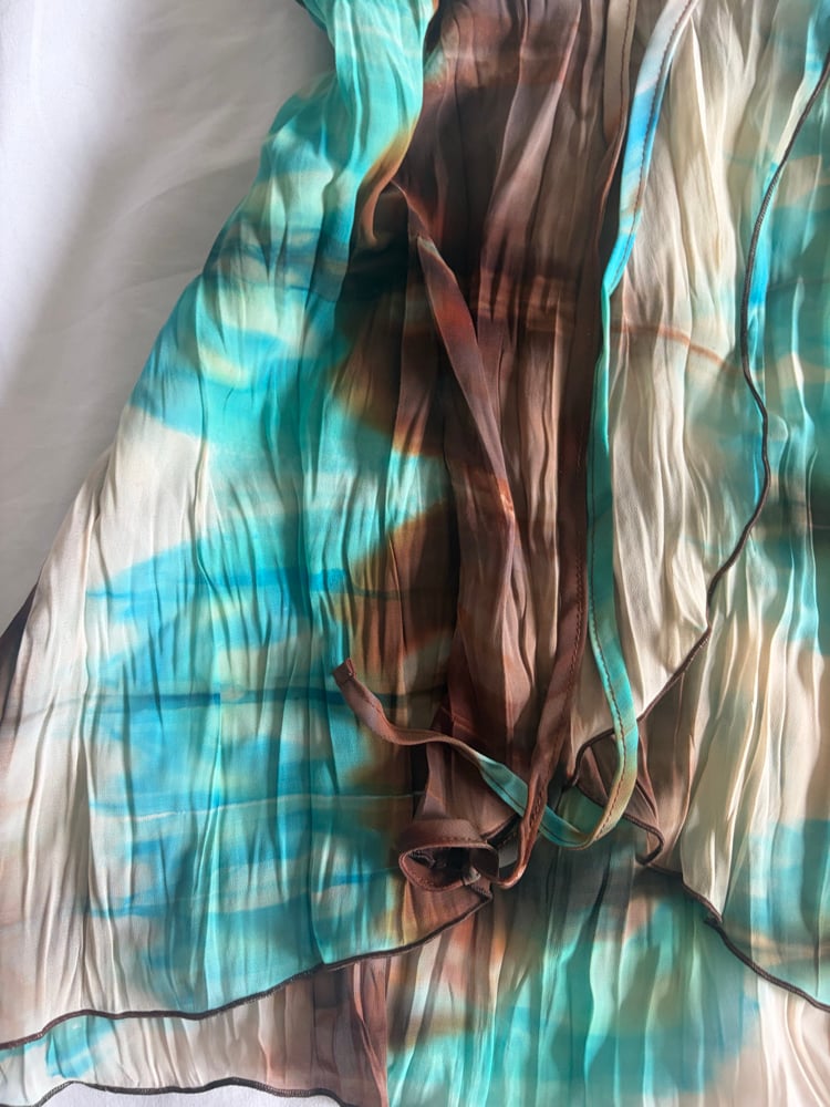 Vintage Y2K blue and brown tie dye ruched bust with diamond embellish detail
