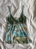 Vintage Y2K blue and green floral cami with sequin detailed cups