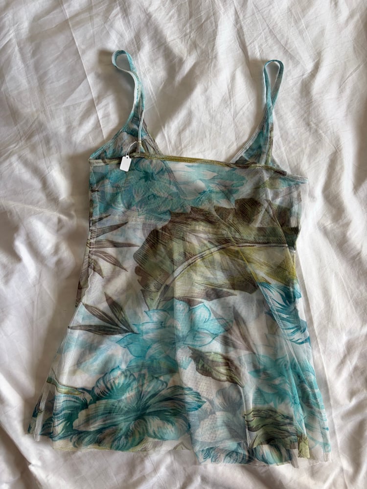 Vintage Y2K blue and green floral cami with sequin detailed cups