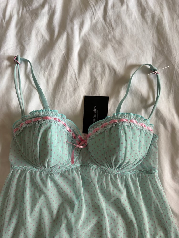 Vintage Y2K blue and pink polka dot babydoll cami