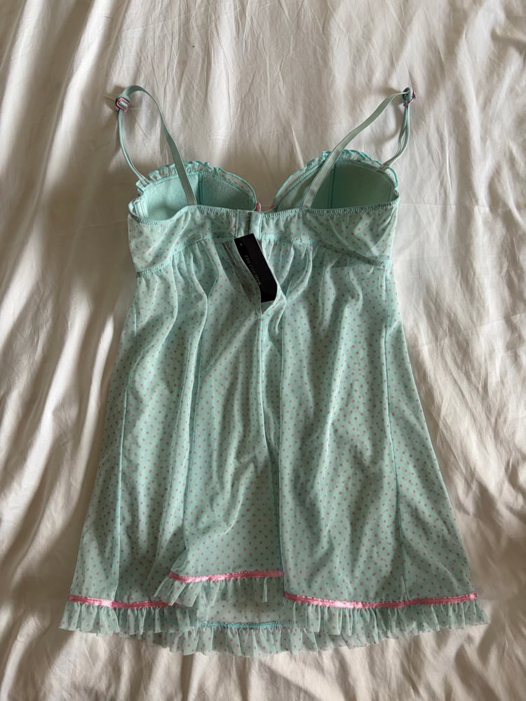 Vintage Y2K blue and pink polka dot babydoll cami