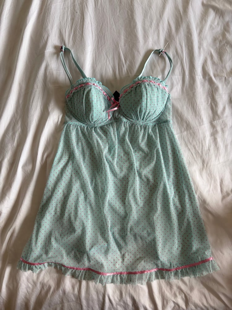 Vintage Y2K blue and pink polka dot babydoll cami
