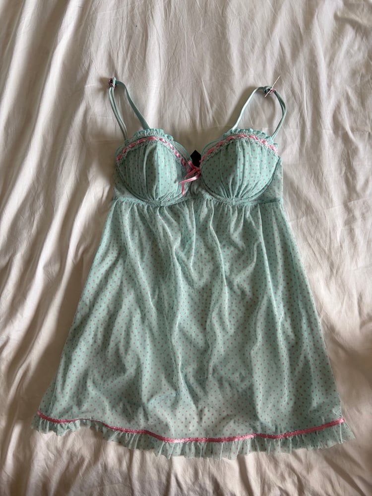 Vintage Y2K blue and pink polka dot babydoll cami