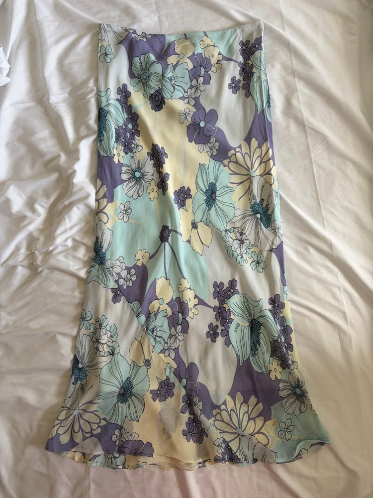 Vintage Y2K blue purple and yellow floral maxi skirt