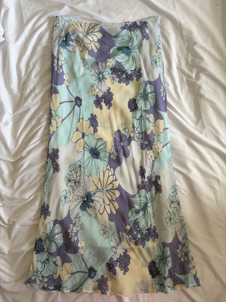 Vintage Y2K blue purple and yellow floral maxi skirt
