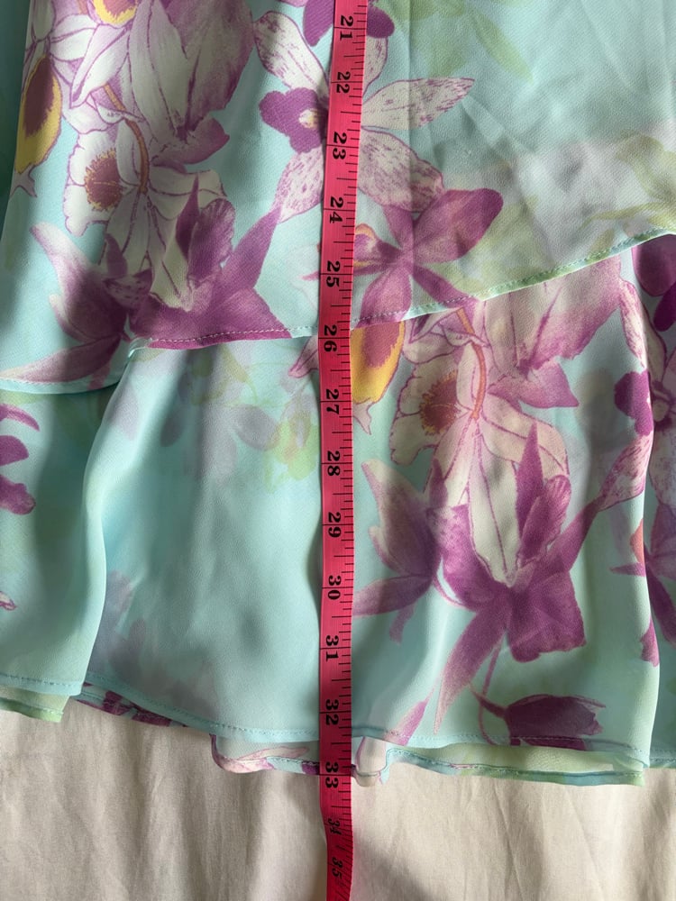 Vintage Y2K blue purple floral double hem midi skirt