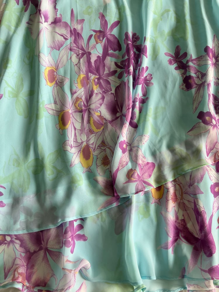 Vintage Y2K blue purple floral double hem midi skirt