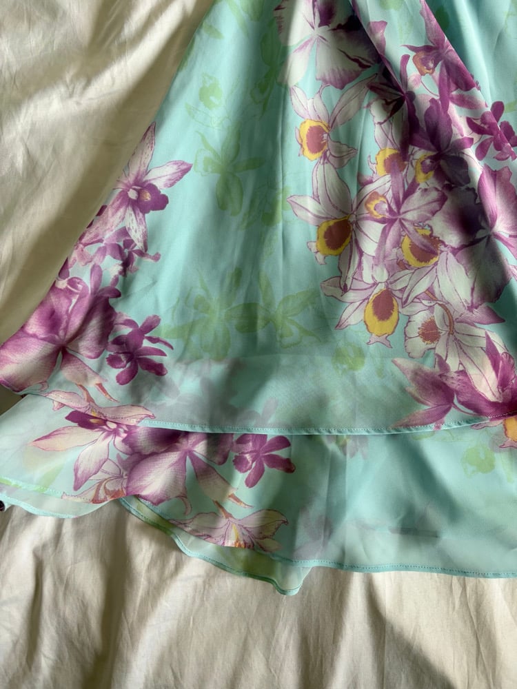 Vintage Y2K blue purple floral double hem midi skirt