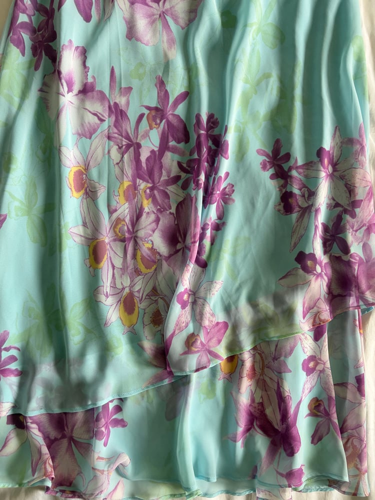 Vintage Y2K blue purple floral double hem midi skirt