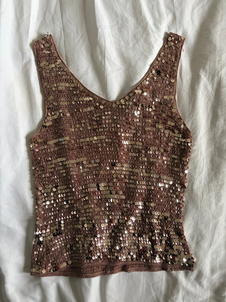 Vintage Y2K bronze champagne crochet sequin cami