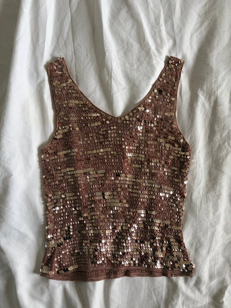 Vintage Y2K bronze champagne crochet sequin cami
