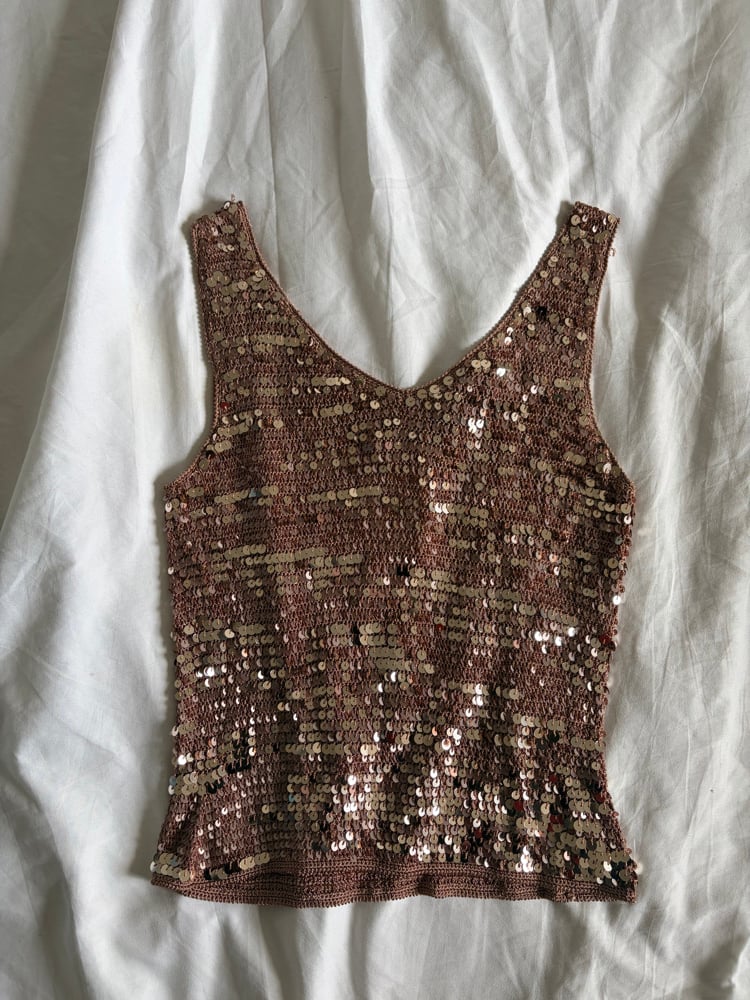Vintage Y2K bronze champagne crochet sequin cami