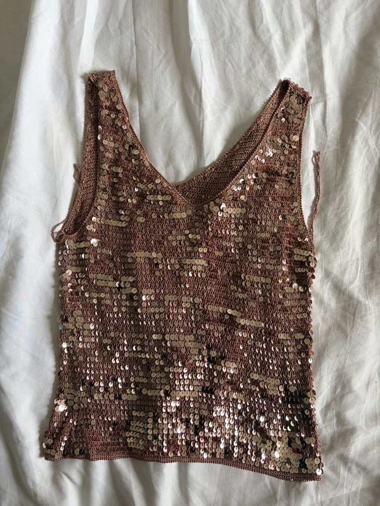 Vintage Y2K bronze champagne crochet sequin cami