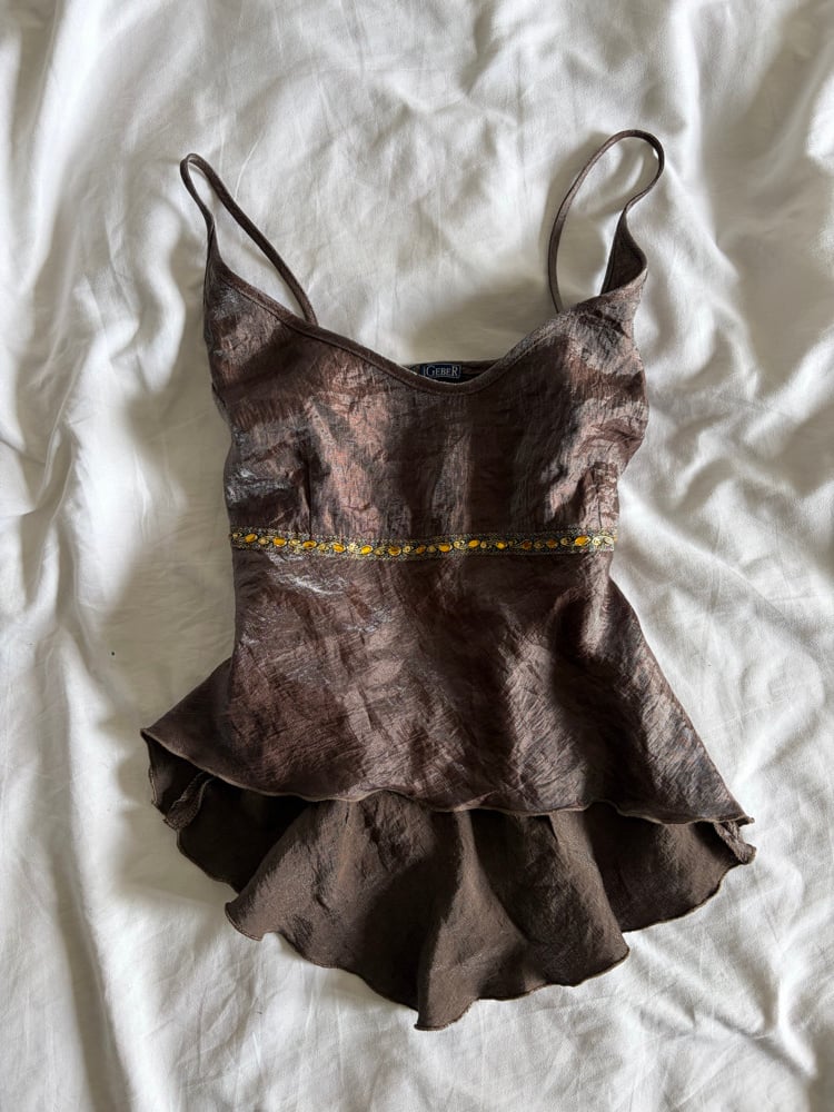 Vintage Y2K brown asymmetrical hem cami with sequin underbust detail