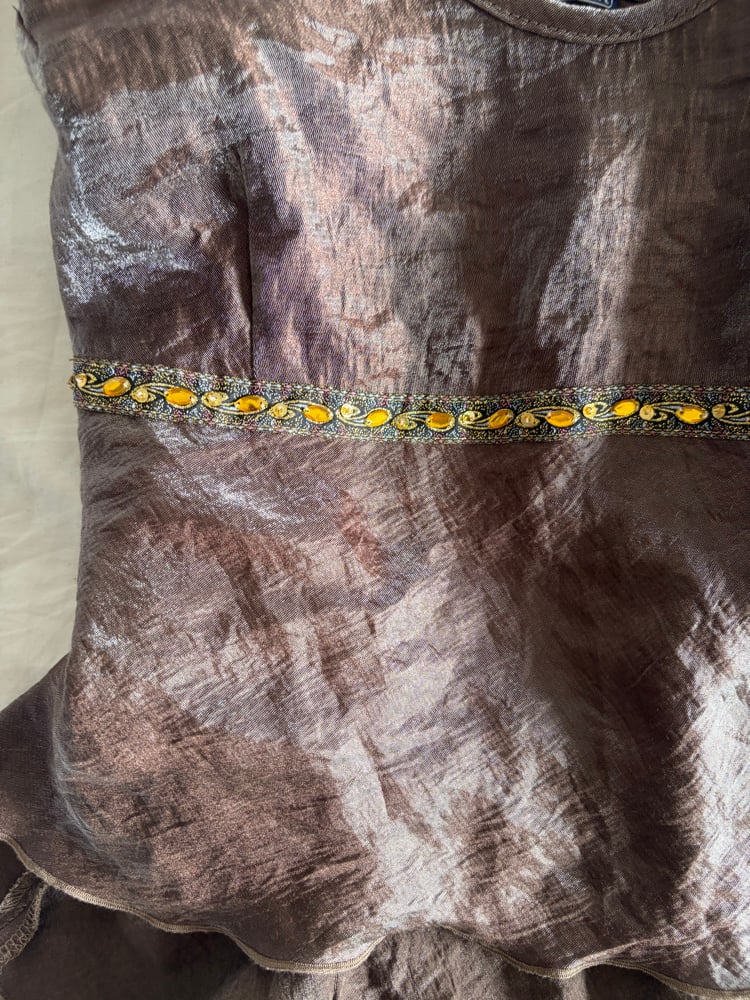 Vintage Y2K brown asymmetrical hem cami with sequin underbust detail