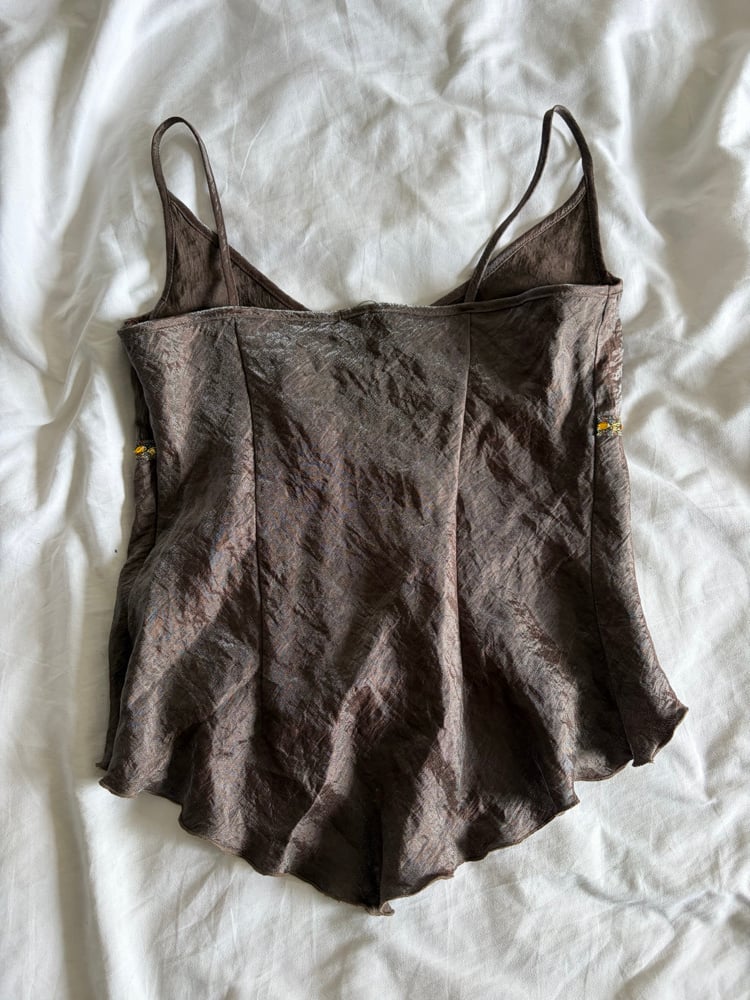 Vintage Y2K brown asymmetrical hem cami with sequin underbust detail
