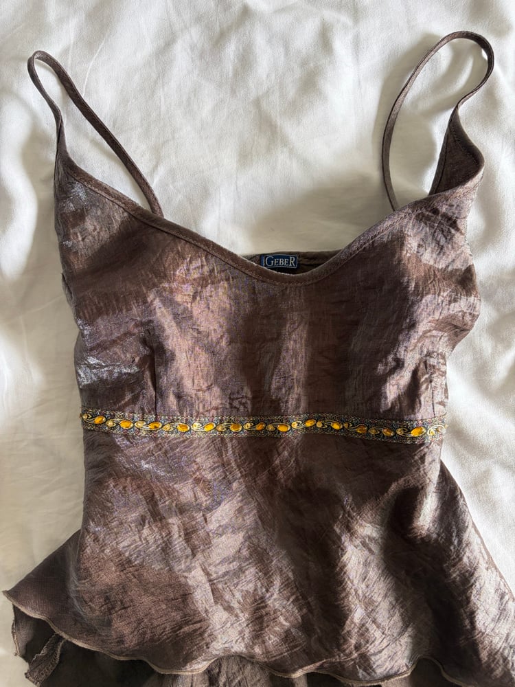 Vintage Y2K brown asymmetrical hem cami with sequin underbust detail