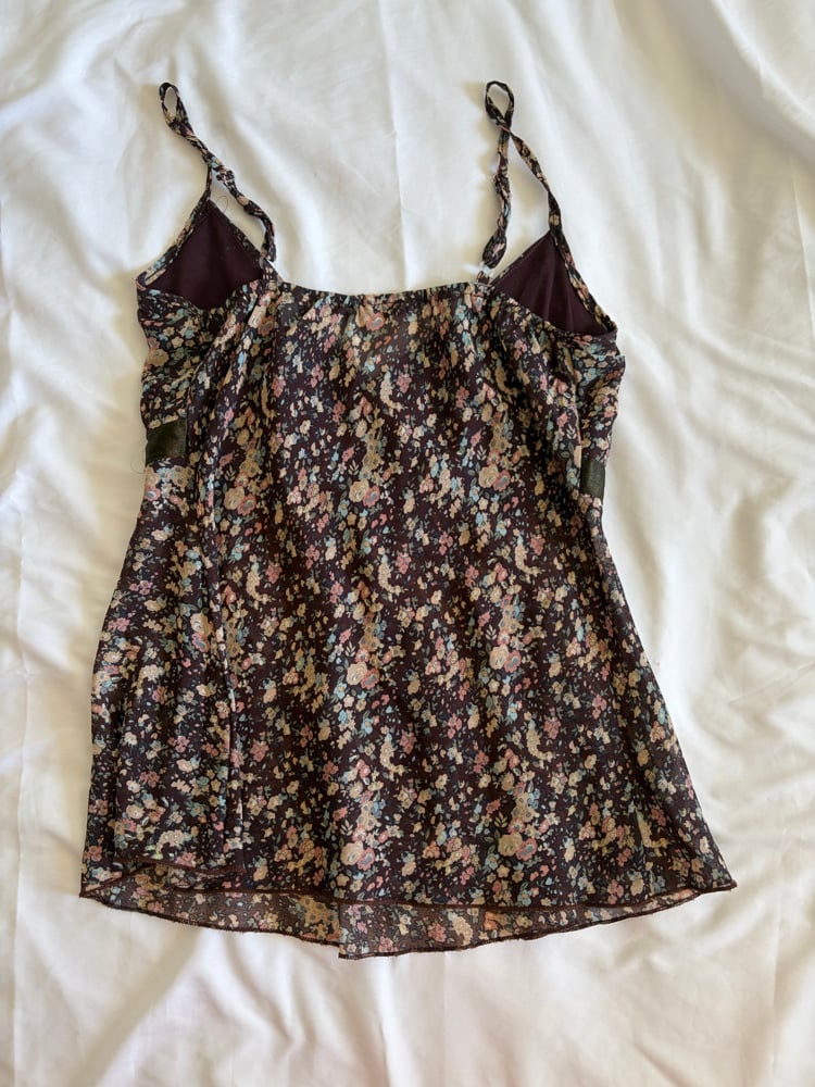 Vintage Y2K brown floral cami with underbust ribbon detail