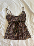 Vintage Y2K brown floral cami with underbust ribbon detail