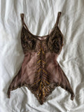 Vintage Y2K brown handkerchief hem sequin and beaded cami