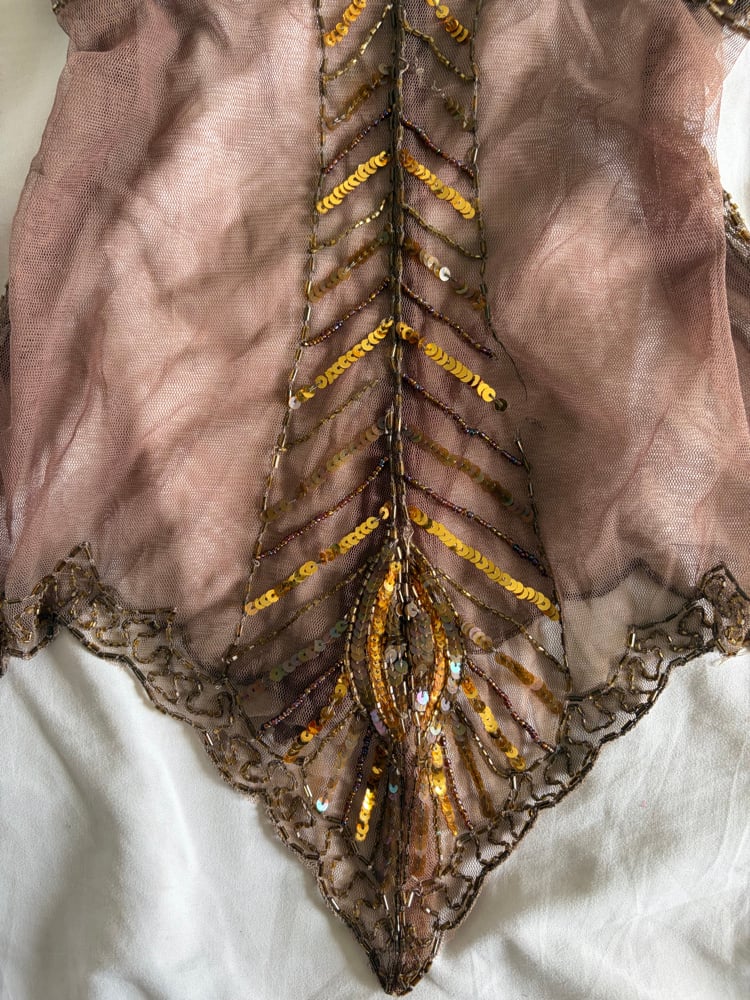 Vintage Y2K brown handkerchief hem sequin and beaded cami