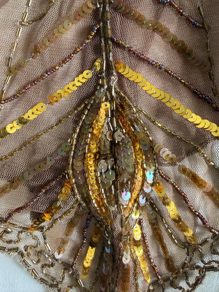 Vintage Y2K brown handkerchief hem sequin and beaded cami