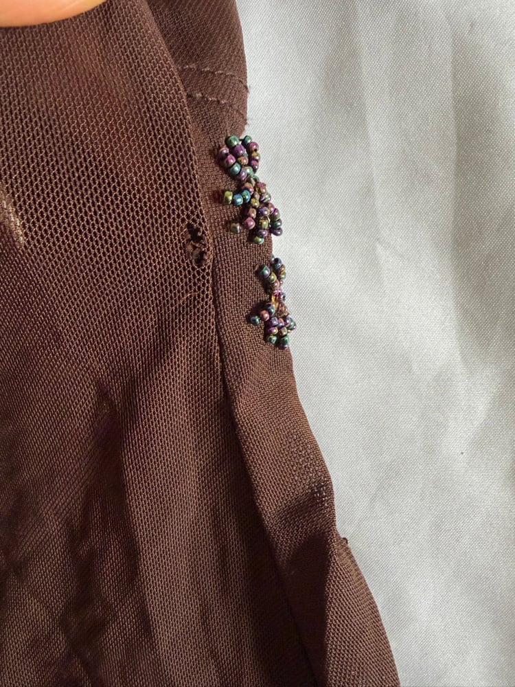 Vintage Y2K brown micromesh cami with brown beaded and bronze sequin details