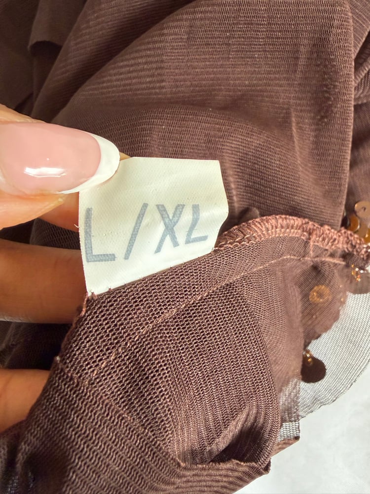Vintage Y2K brown micromesh tiered cami with gold sequins