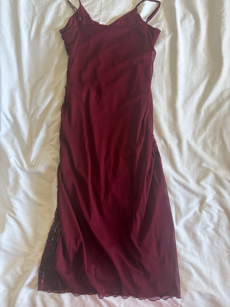 Vintage Y2K burgundy irredesenct sequin midi dress