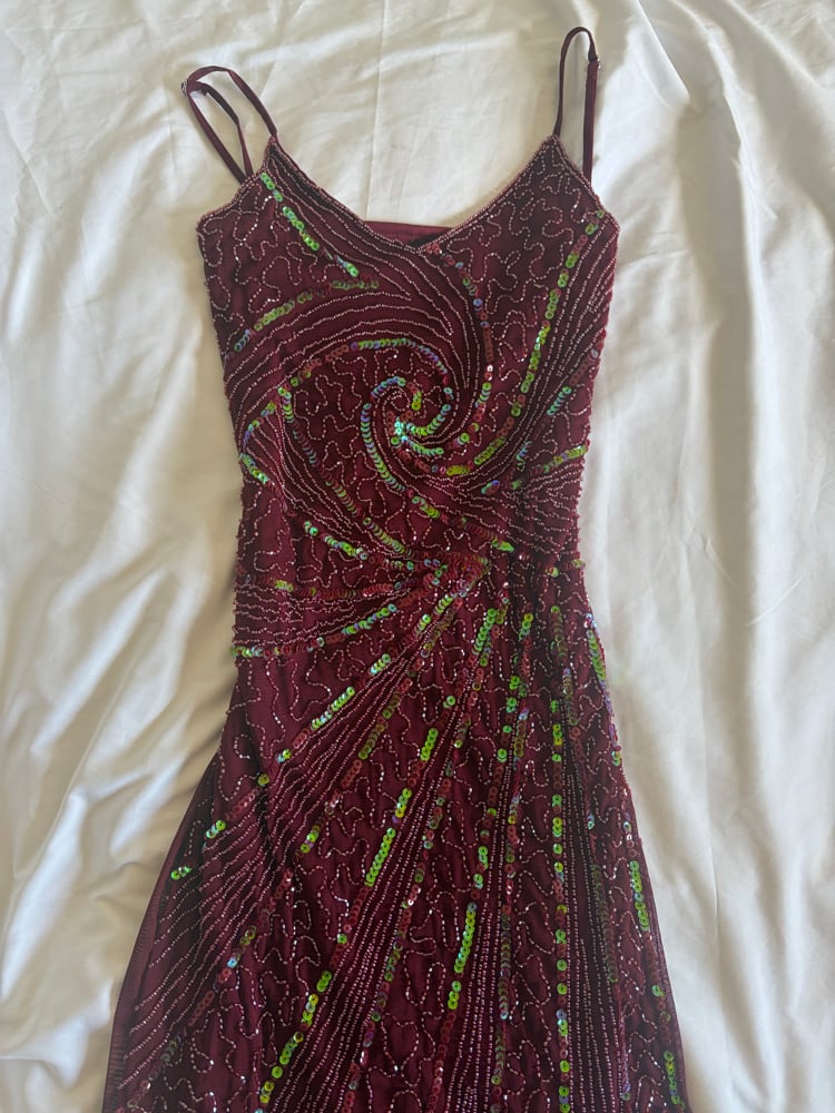 Vintage Y2K burgundy irredesenct sequin midi dress