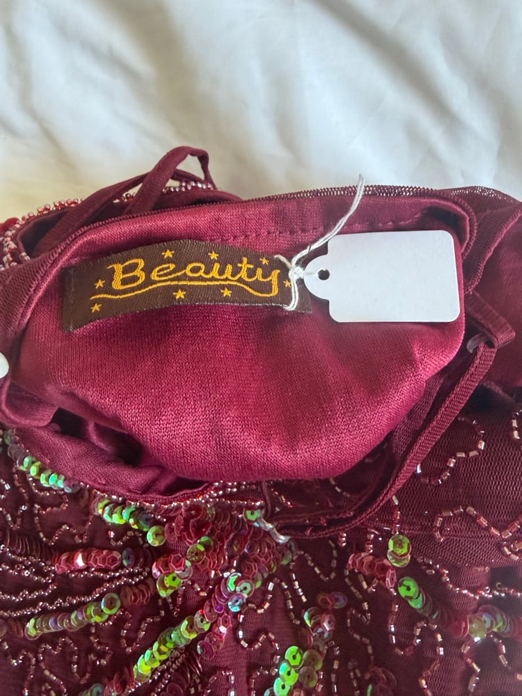 Vintage Y2K burgundy irredesenct sequin midi dress