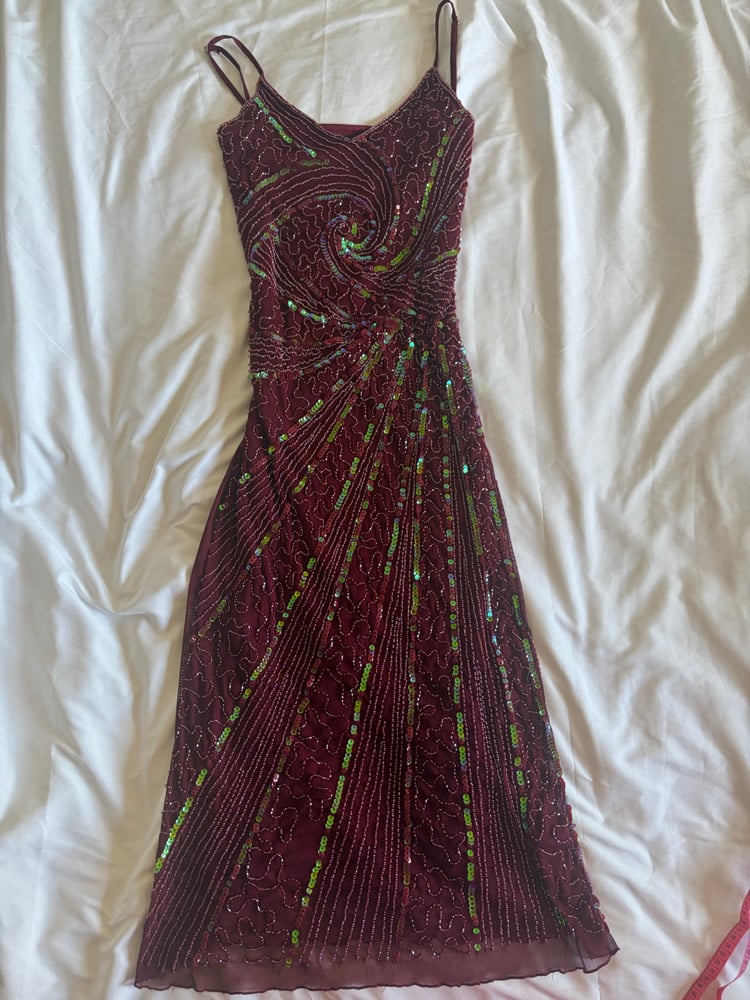 Vintage Y2K burgundy irredesenct sequin midi dress