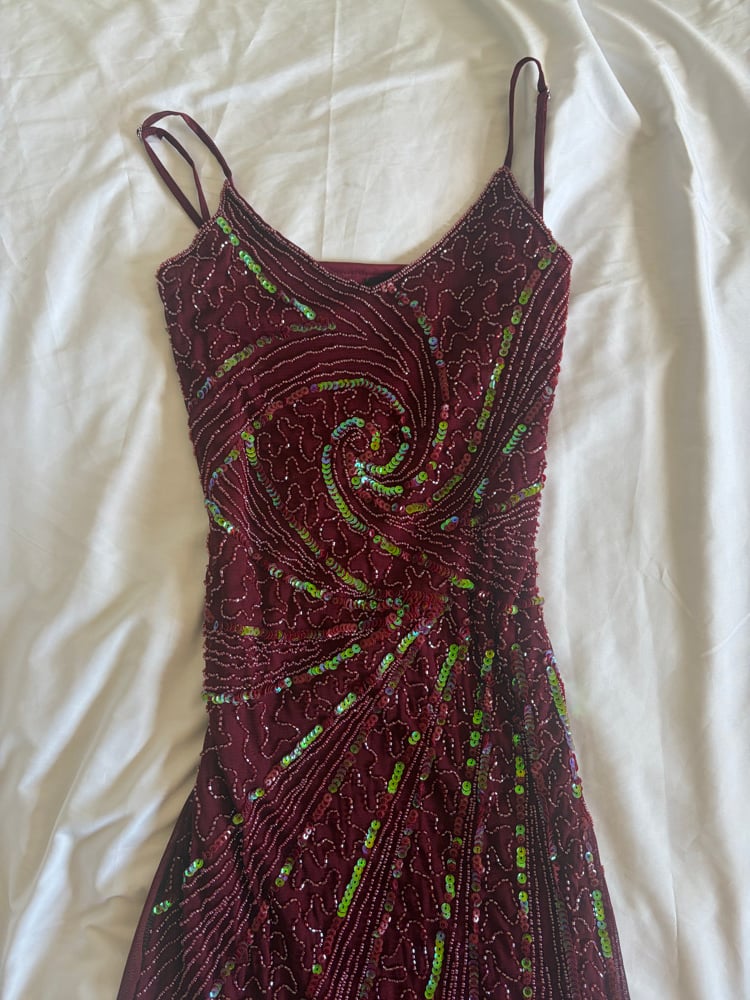 Vintage Y2K burgundy irredesenct sequin midi dress