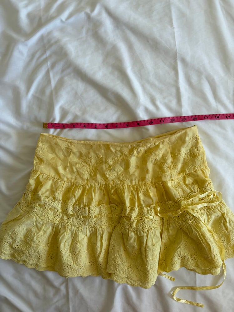 Vintage Y2K butter yellow cotton rara mini skirt with ribbon 