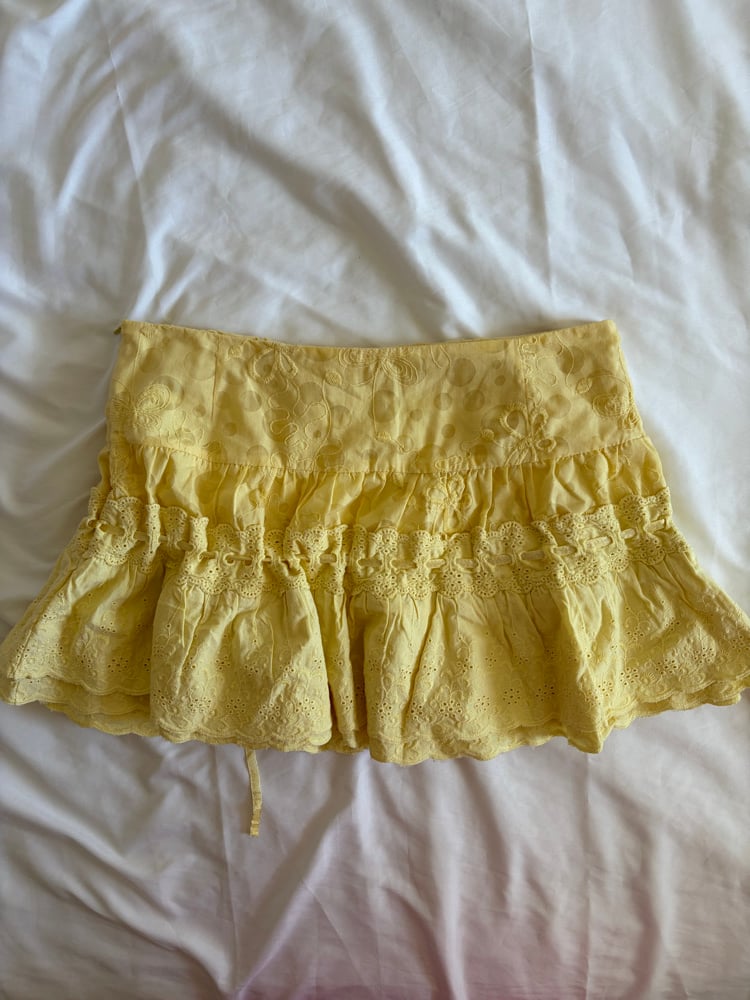Vintage Y2K butter yellow cotton rara mini skirt with ribbon 