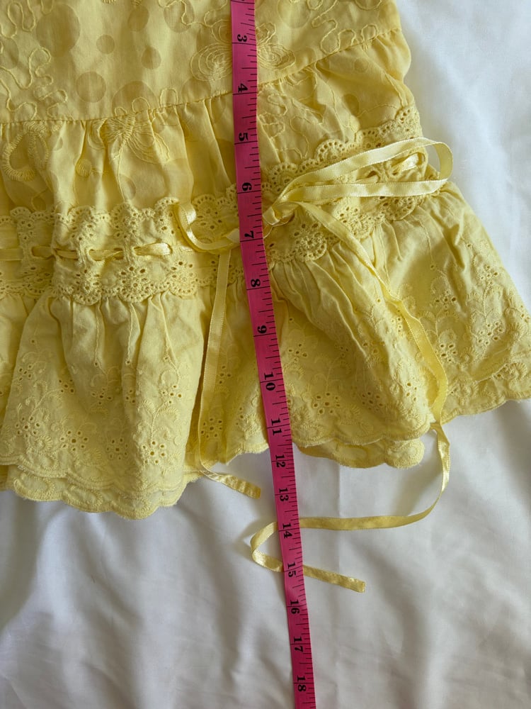 Vintage Y2K butter yellow cotton rara mini skirt with ribbon 