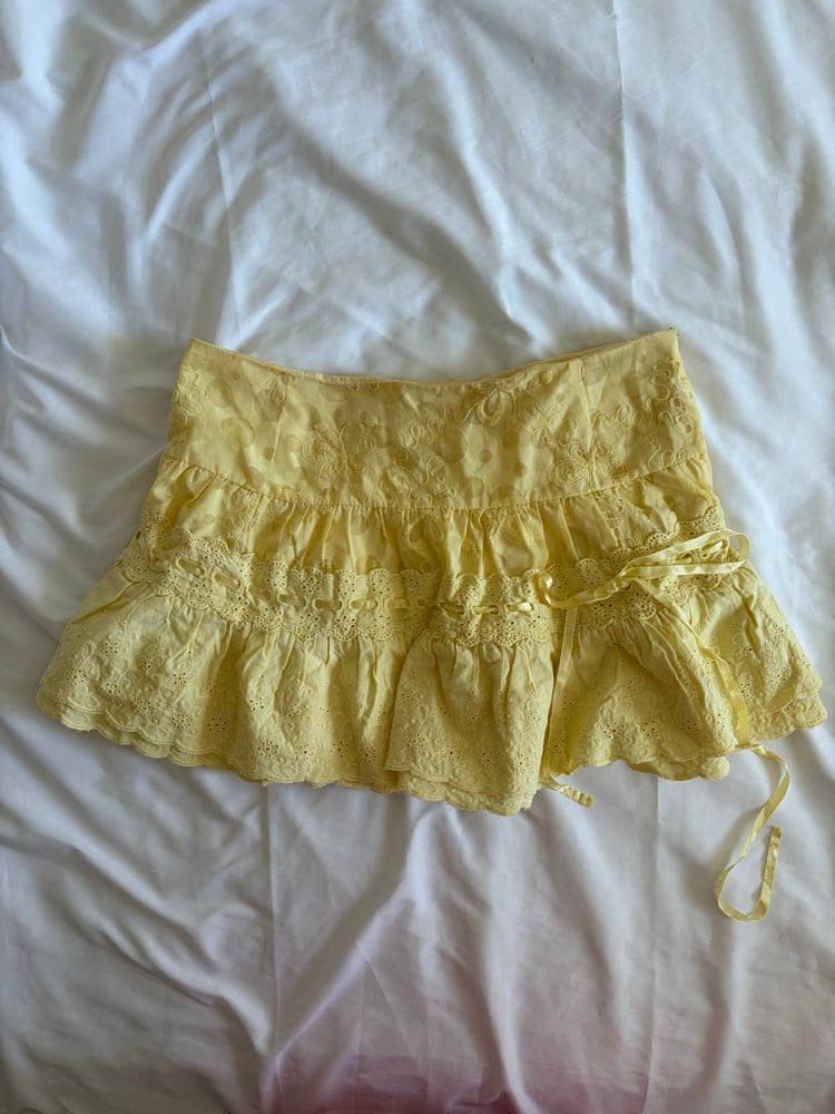 Vintage Y2K butter yellow cotton rara mini skirt with ribbon 
