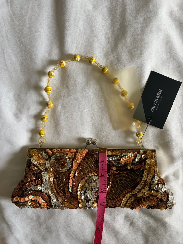 Vintage Y2K champagne gold beaded and sequin bag with beaded handle