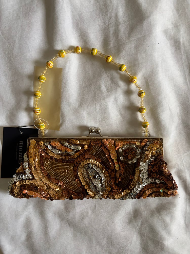 Vintage Y2K champagne gold beaded and sequin bag with beaded handle