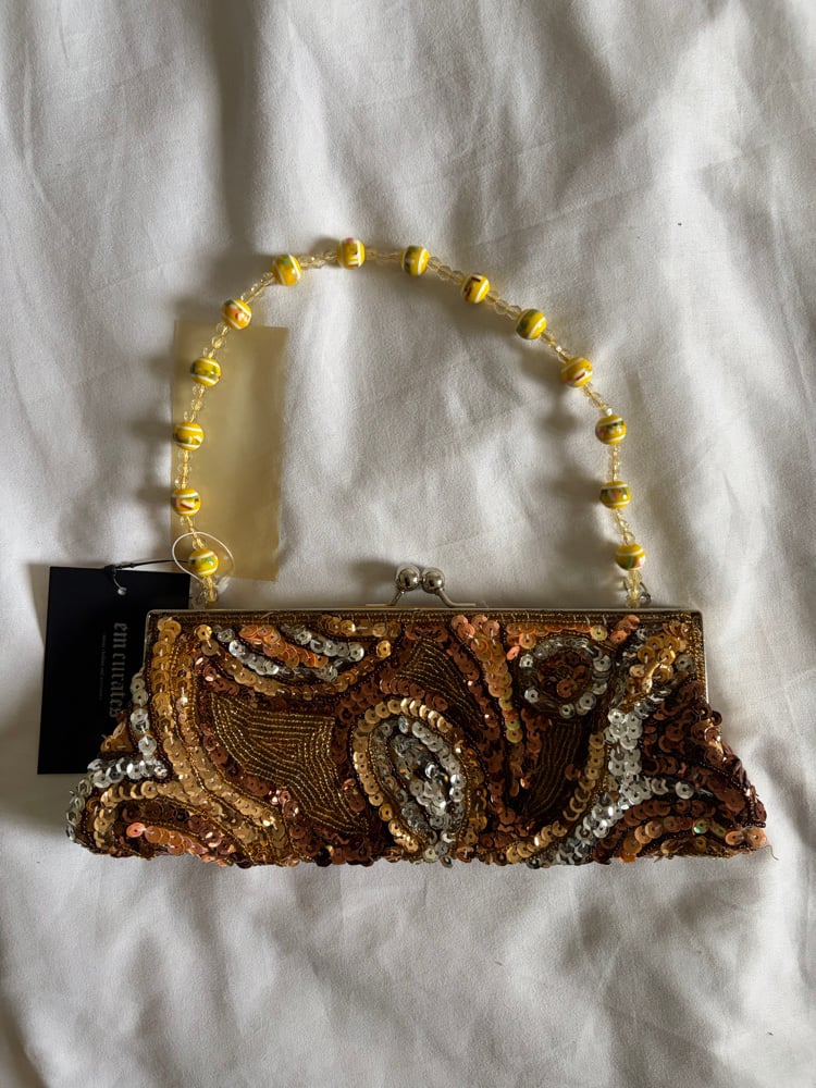 Vintage Y2K champagne gold beaded and sequin bag with beaded handle