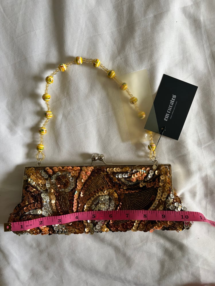 Vintage Y2K champagne gold beaded and sequin bag with beaded handle