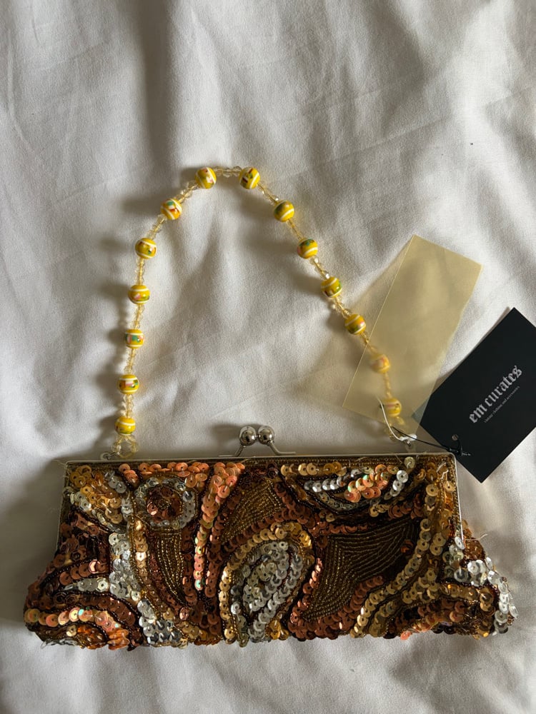 Vintage Y2K champagne gold beaded and sequin bag with beaded handle