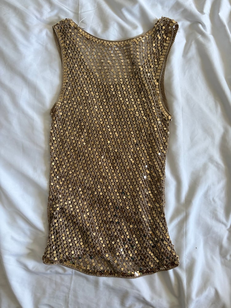 Vintage Y2K champagne gold crochet sequin vest top