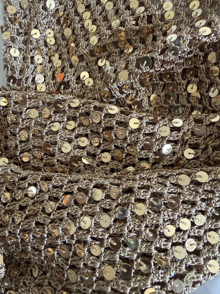 Vintage Y2K champagne gold crochet sequin vest top