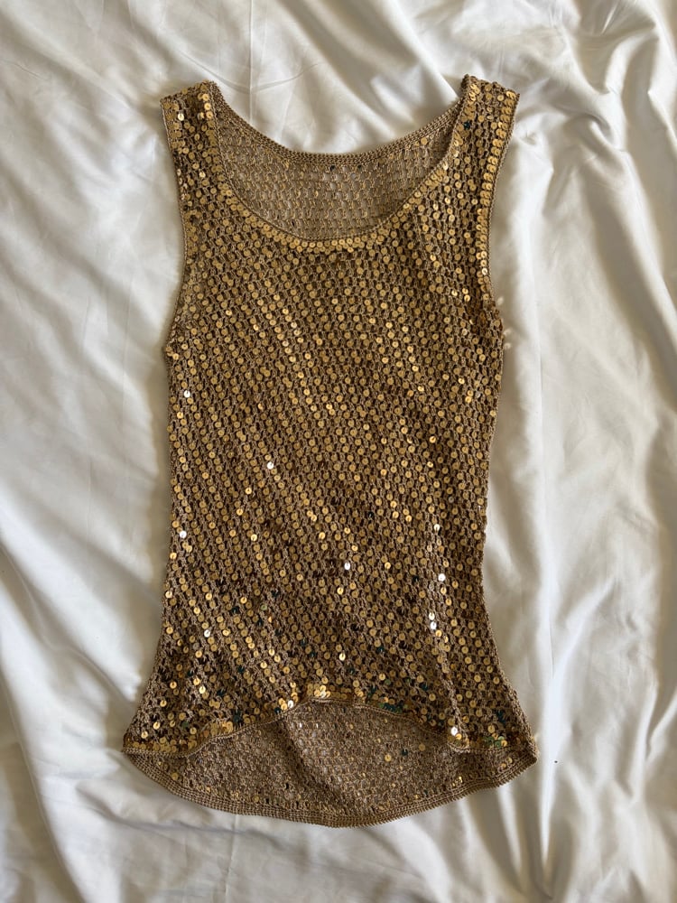Vintage Y2K champagne gold crochet sequin vest top