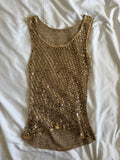 Vintage Y2K champagne gold crochet sequin vest top